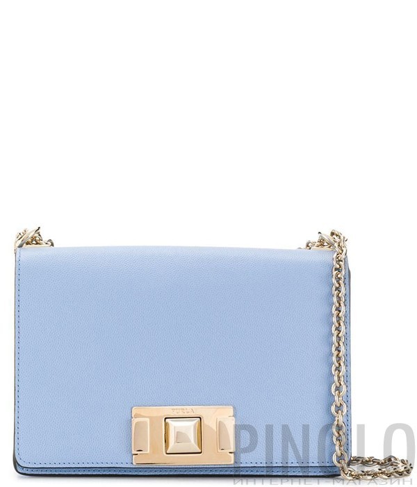 Кожаная сумочка на цепочке Furla Mimi Mini 1021921 с откидным клапаном голубая