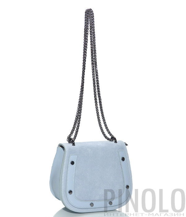 Замшевая сумочка на цепочке Leather Country 2692 с откидным клапаном голубая