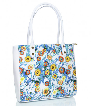 Лаковая сумка Gilda Tonelli 5119 белая с ярким цветочным принтом