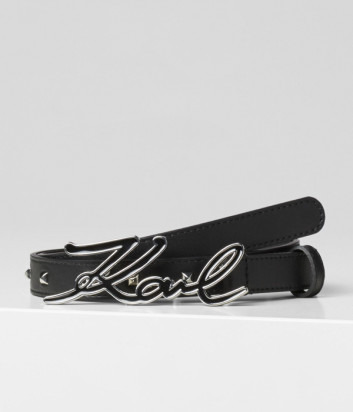 Черный кожаный ремень Karl Lagerfeld 96KW3196 декорированный заклепками