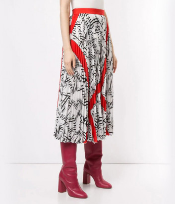 Плиссированная юбка MSGM 2741MDD белая с черно-красным принтом