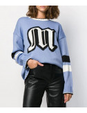 Вязаный свитер MSGM 2741MDM модель оверсайз голубой с логотипом