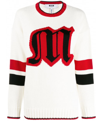 Вязаный свитер MSGM 2741MDM модель оверсайз белый с логотипом