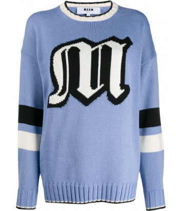 Вязаный свитер MSGM 2741MDM модель оверсайз голубой с логотипом