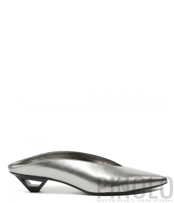 Кожаные серебристые мюли Vic Matie на фигурном каблуке