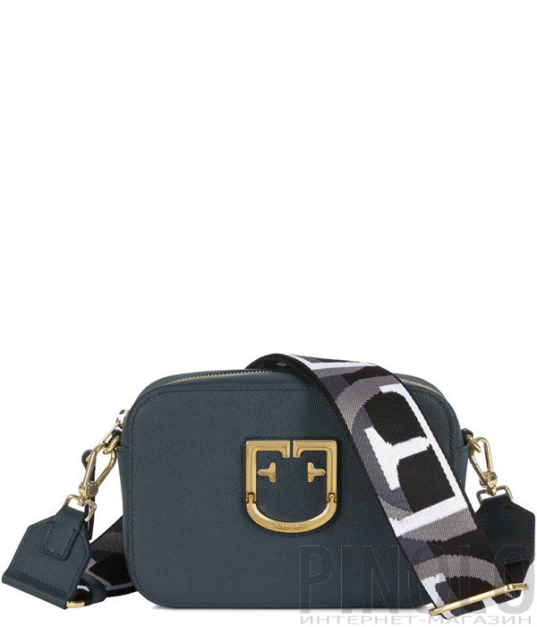 Компактная кожаная сумка Furla Brava 1039174 с широким плечевым ремнем зеленая