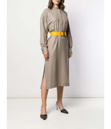 Бежевое платье-рубашка Erika Cavallini P9AF03 с желтым поясом