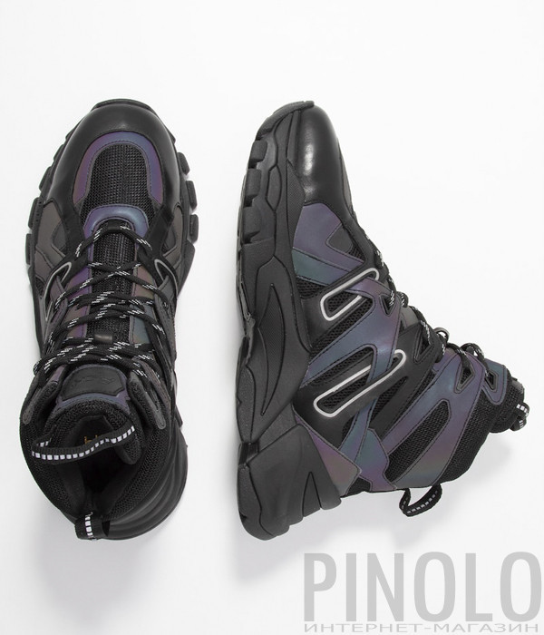 Высокие кроссовки ASH Fiction черные с переливом