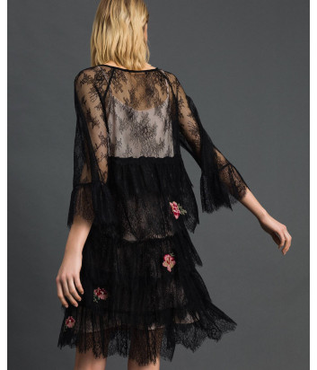 Кружевное платье TWIN-SET 192TP2586 черное с цветочной вышивкой