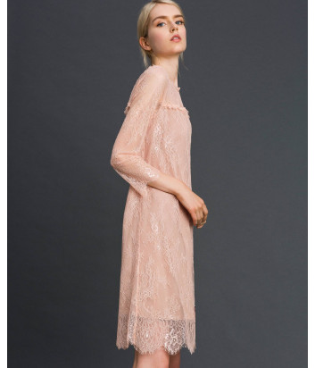 Кружевное платье TWIN-SET 192TP2587 пудровое с цветочной вышивкой