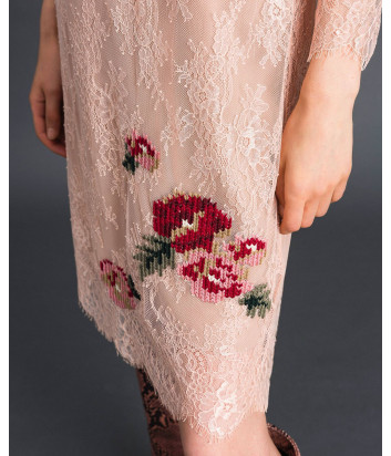 Кружевное платье TWIN-SET 192TP2587 пудровое с цветочной вышивкой