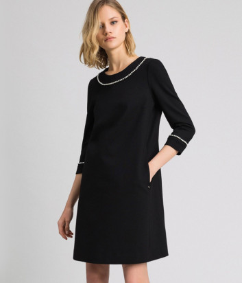 Черное платье TWIN-SET 192TP2081 расшитое жемчужинами