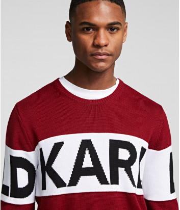 Бордовый свитер Karl Lagerfeld 655046 с белой полоской и логотипом