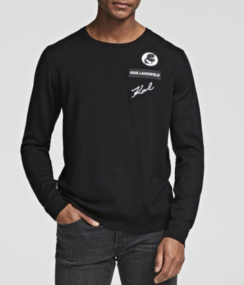 Шерстяной свитер Karl Lagerfeld 655007 черный с нашивками
