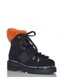 Замшевые ботинки Jeannot 70282 черные с оранжевым мехом