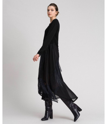 Длинное трикотажное платье TWIN-SET 192TT3080 с кружевом черное