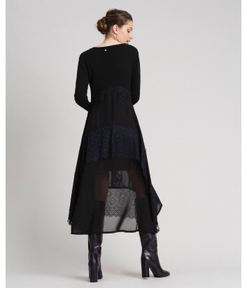 Длинное трикотажное платье TWIN-SET 192TT3080 с кружевом черное
