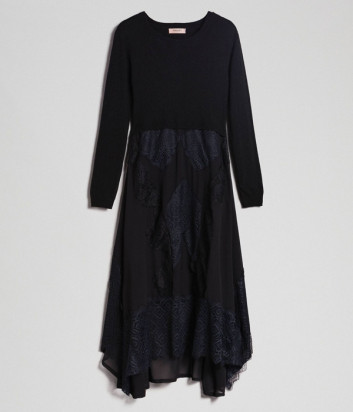 Длинное трикотажное платье TWIN-SET 192TT3080 с кружевом черное
