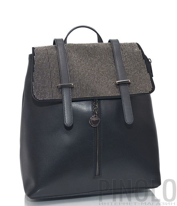 Кожаный рюкзак Tosca Blu B026 черный с декором