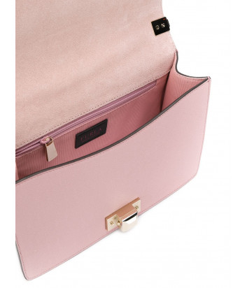 Кожаная сумка на цепочке Furla Mimi 1045356 с откидным клапаном розовая