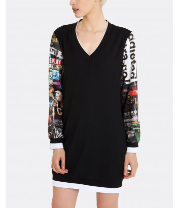 Черное мини-платье ICE PLAY H011P520 с цветными пайетками на рукавах