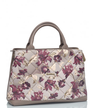 Кожаная сумка Marina Creazioni 3920 бежевая с цветочным принтом