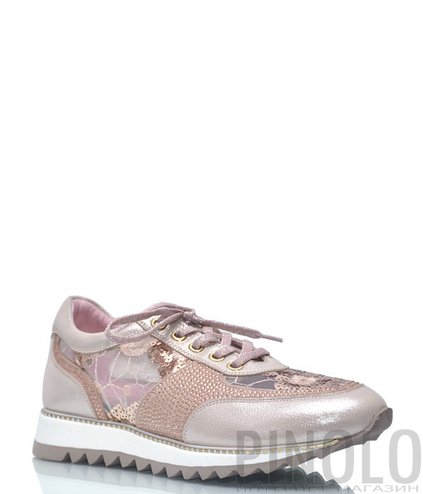 Кожаные кроссовки Lab Milano 33302 розовые с декором
