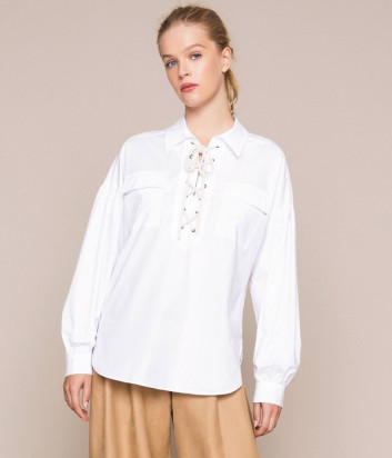 Белая рубашка TWIN-SET 201TP2520 с декоративной шнуровкой