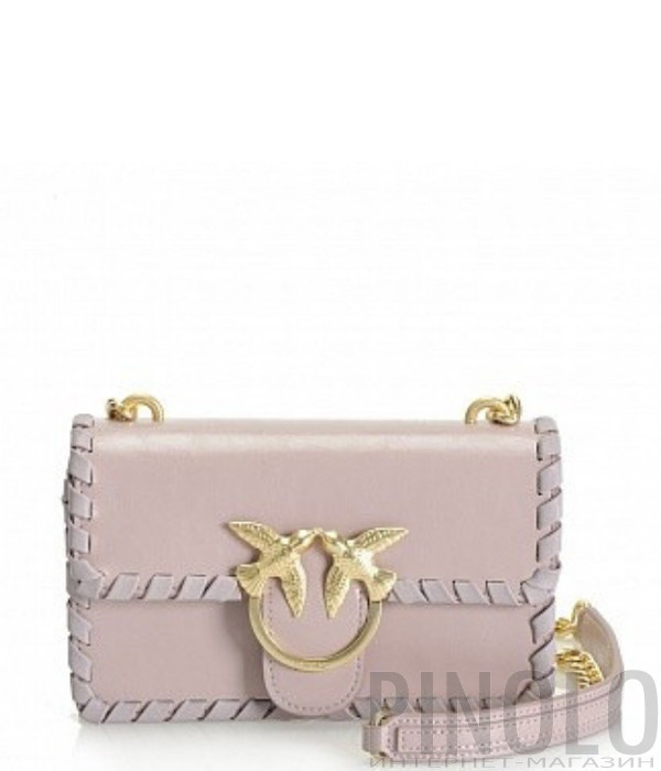 Кожаная сумка PINKO Mini Love Twist лиловая с золотой фурнитурой