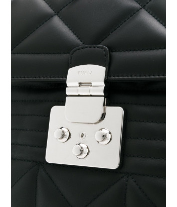 Черный рюкзак Furla Fortuna 988337 в стеганной коже с серебристой фурнитурой