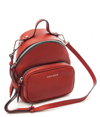 Компактный кожаный рюкзак Coccinelle Selina с внешним карманом красный