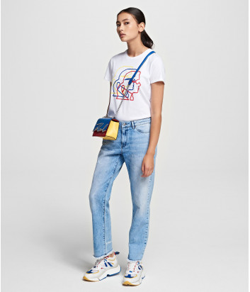 Классические прямые джинсы KARL LAGERFELD 201W1101 голубые с логотипом