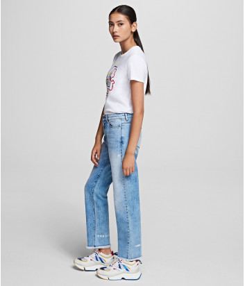 Классические прямые джинсы KARL LAGERFELD 201W1101 голубые с логотипом