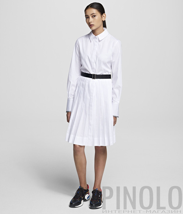 Платье-рубашка KARL LAGERFELD 201W1305 белое с черным поясом