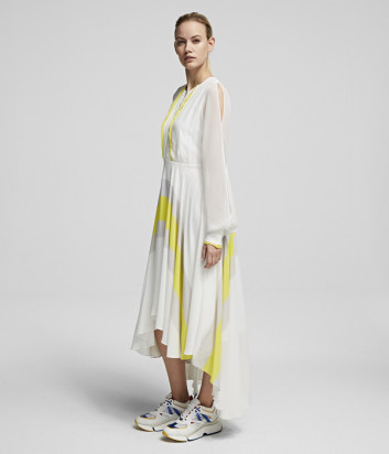 Длинное платье KARL LAGERFELD 201W1308 белое с желтым принтом