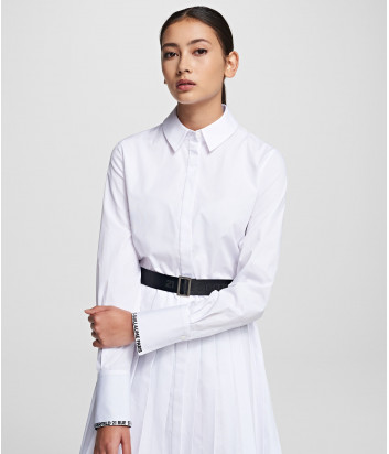 Платье-рубашка KARL LAGERFELD 201W1305 белое с черным поясом