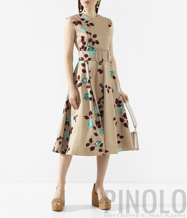 Платье MSGM 2841MDA162 бежевое с цветочным принтом