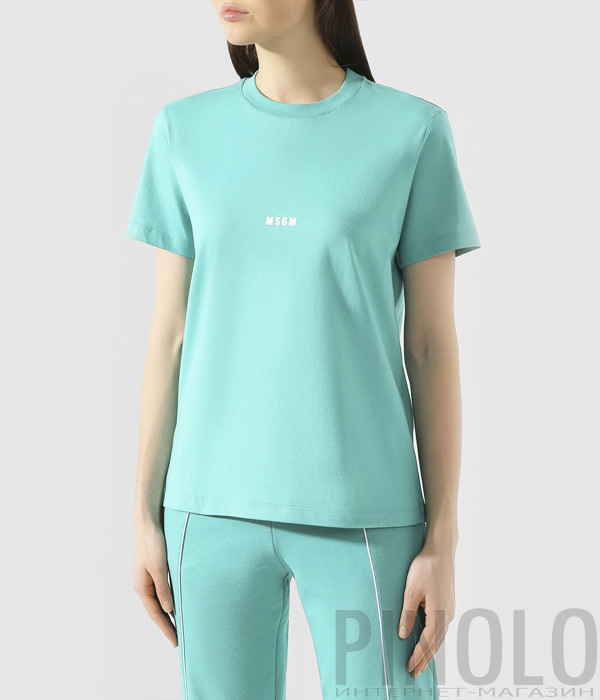 Футболка MSGM 2841MDM225 мятная с логотипом на спине