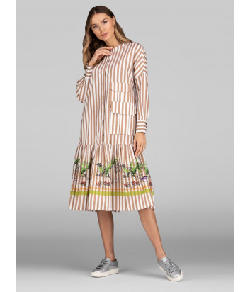 Хлопковое платье ERIKA CAVALLINI P0SV04 в полоску с принтом