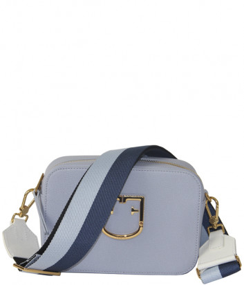 Компактная кожаная сумка Furla Brava 1007895 с широким плечевым ремнем голубая