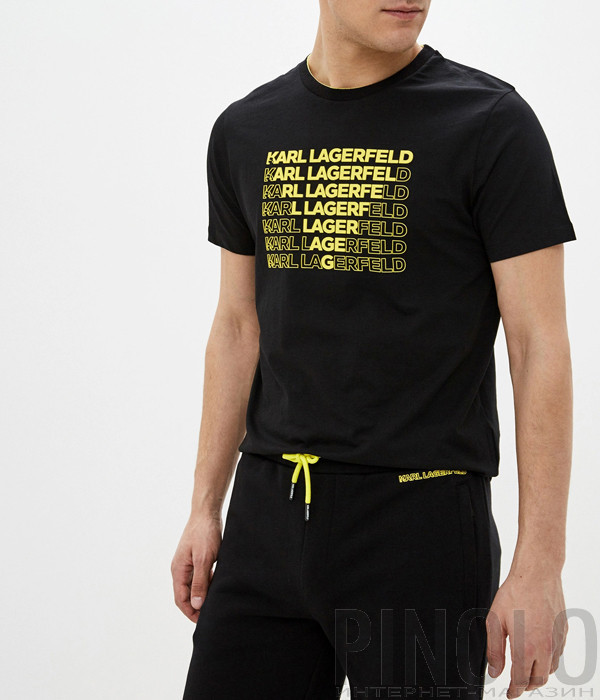 Футболка KARL LAGERFELD 755045 черная с желтыми надписями