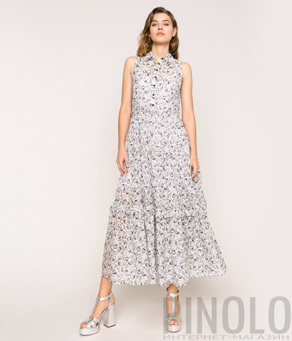Длинное платье TWIN-SET 201TT2533 белое с принтом