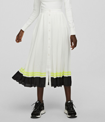 Плиссированная юбка макси KARL LAGERFELD 205W1201 белая с кантом