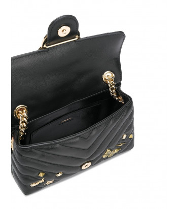 Кожаная сумка на цепочке PINKO Love Pin Mini 1P21PYY с декором черная