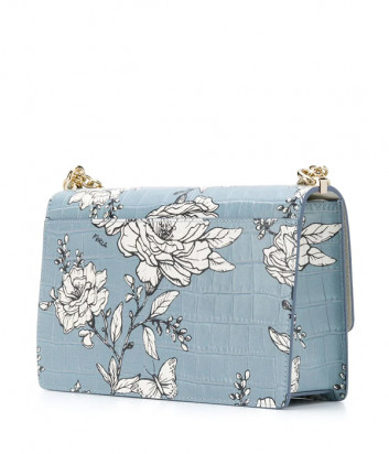 Голубая сумка FURLA 1927 S BAWMACO в коже с тиснением под крокодила с цветочным принтом