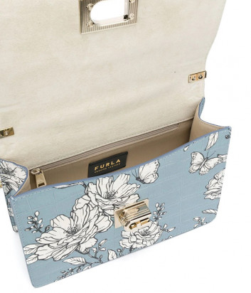 Голубая сумка FURLA 1927 S BAWMACO в коже с тиснением под крокодила с цветочным принтом