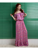 Длинное пляжное платье EFFETTO 0117 розовое с цветочным принтом