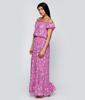Длинное пляжное платье EFFETTO 0117 розовое с цветочным принтом