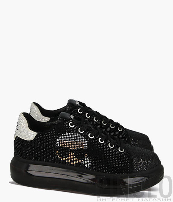 Кожаные кеды KARL LAGERFELD KL62637 черные с декором
