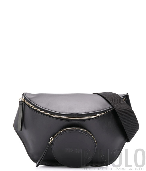 Кожаная поясная сумка MSGM 2940MZ19135 с внешним круглым карманом черная